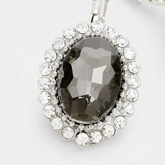 Black Crystal Oval Lever Back Earring NWT - Picture 2 of 5